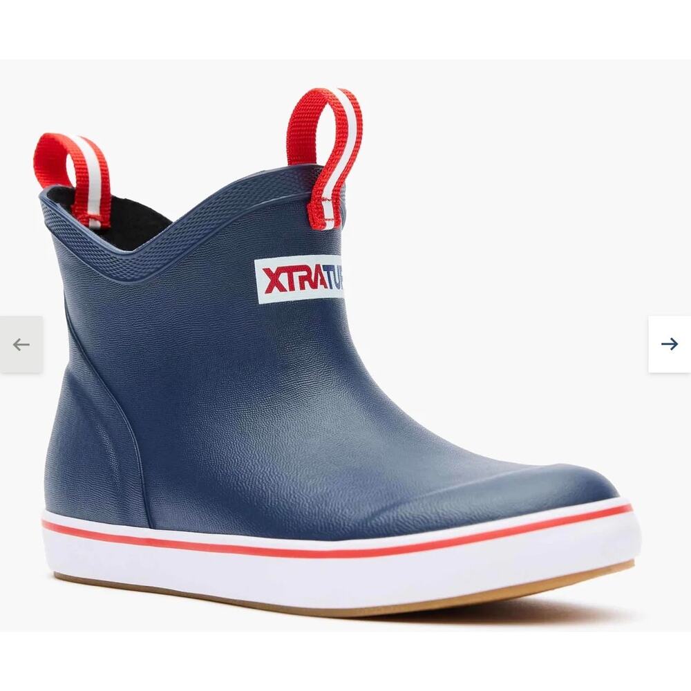 XTRATUF Kids Ankle Deck Boot Navy White Red Waterproof Fishing Size 5.5